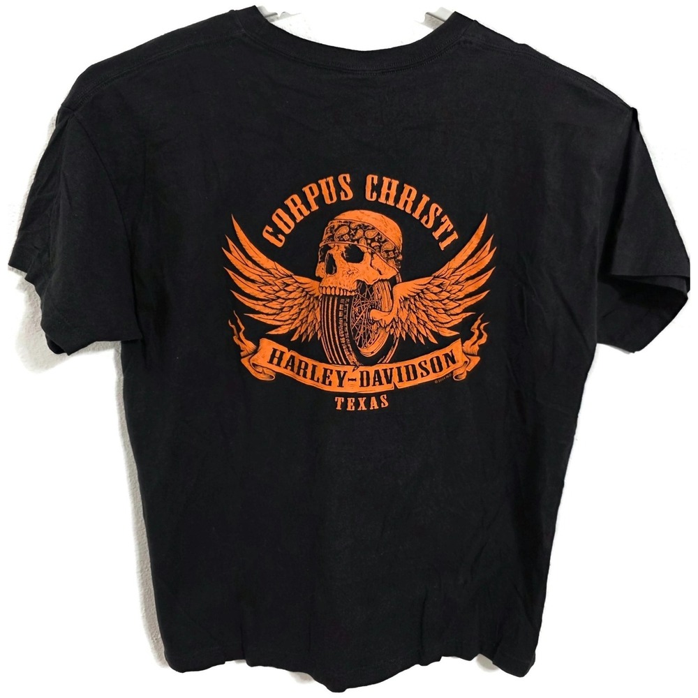Harley Davidson Corpus Christi Shirt Mens XL Black Skull Wings Texas Graphic